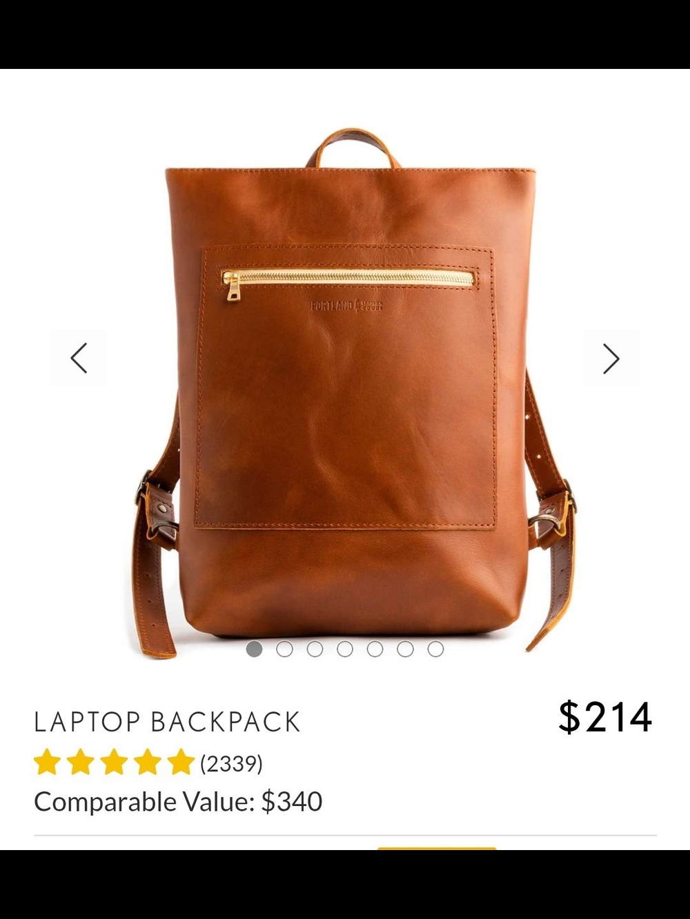 Portland Leather Cognac Brown Leather Laptop Backpack